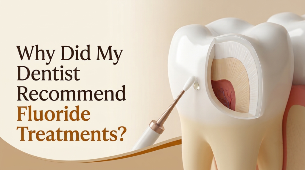Professional fluoride treatment and tooth enamel illustration for preventive dental care.